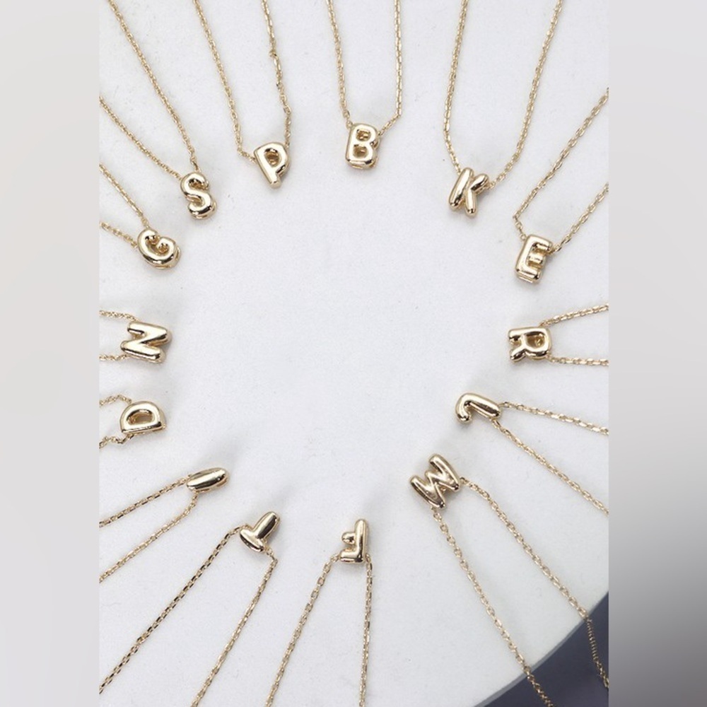 Gold Mini Bubble Initial Necklace (5101) - Picture 3 of 4